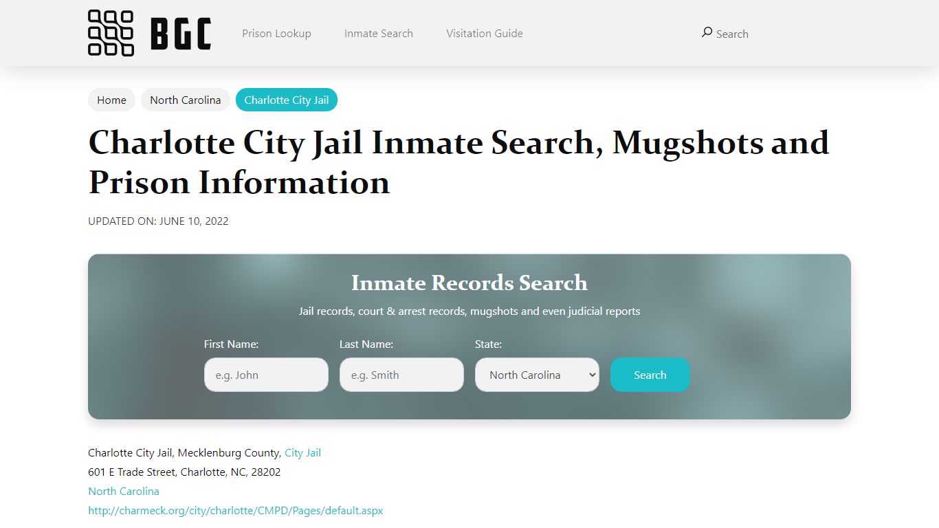 Charlotte City Jail Inmate Search, Mugshots, Visitation, Phone no ...